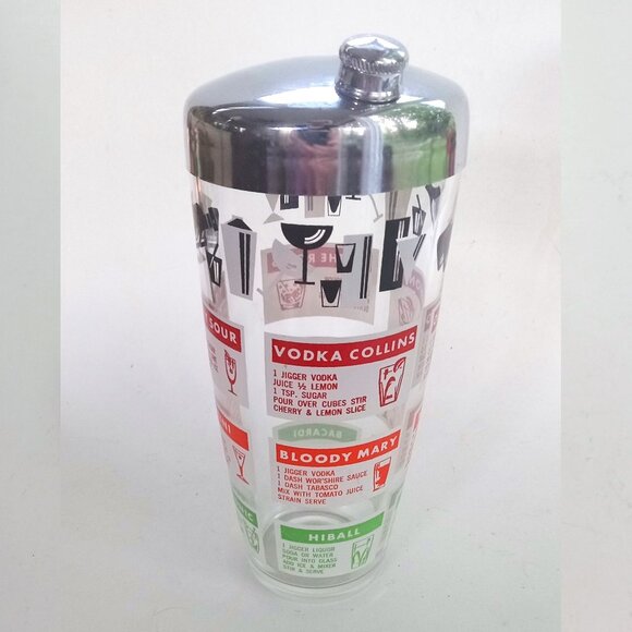 Mid-Century Cocktail Shaker Mixer By Hazel Atlas With 12 Recipes 1950's VTG 9" - Picture 2 of 14